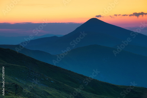 High mountains after sunset. Beautiful natural landscape