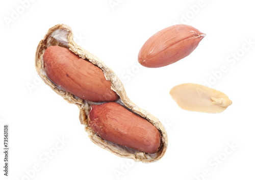 Raw dried peanut on a white background