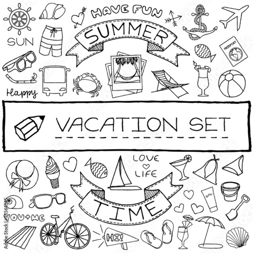 Hand drawn vacation icons set