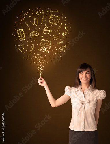 Businesswoman with a social media balloon