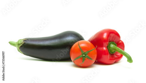 tomato, sweet peppers and eggplant isolated on white background