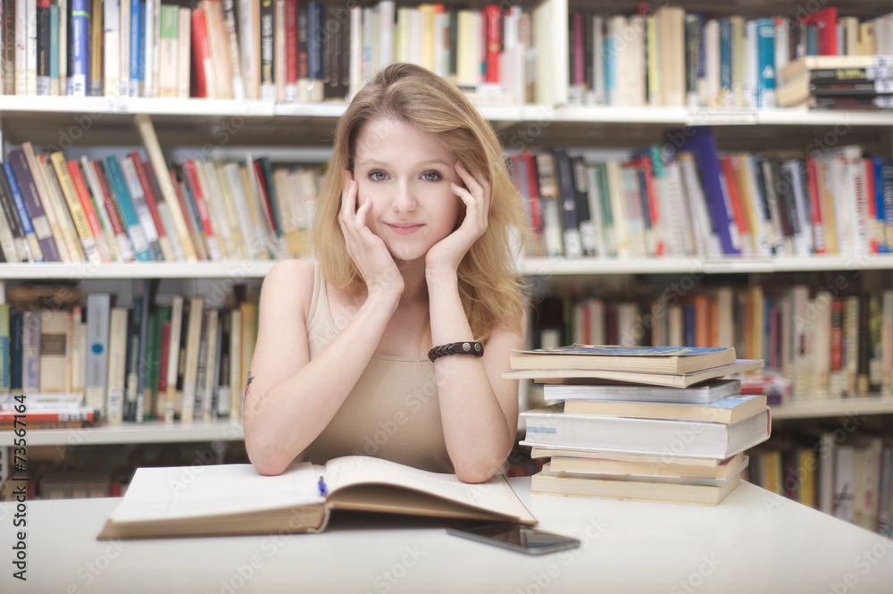 young student at library