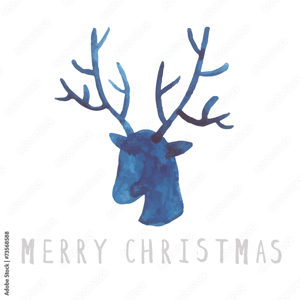 watercolor card with Christmas deer Stock Vector | Adobe Stock
