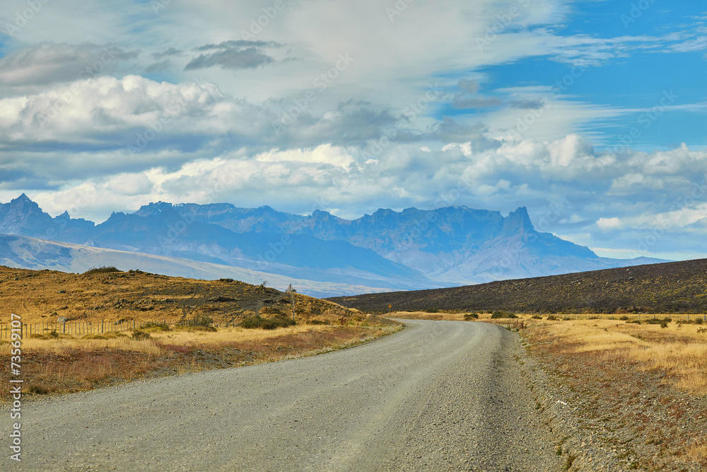 Road in Torres del Paine national park of Chile