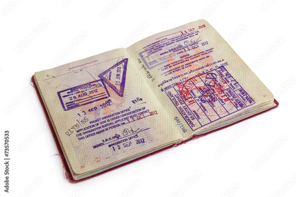 Germany passports and visas isolated on white background Germany passports and visas isolated on white background
