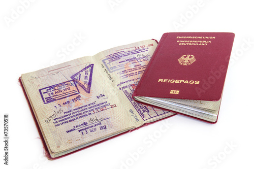 Germany passports and visas isolated on white background