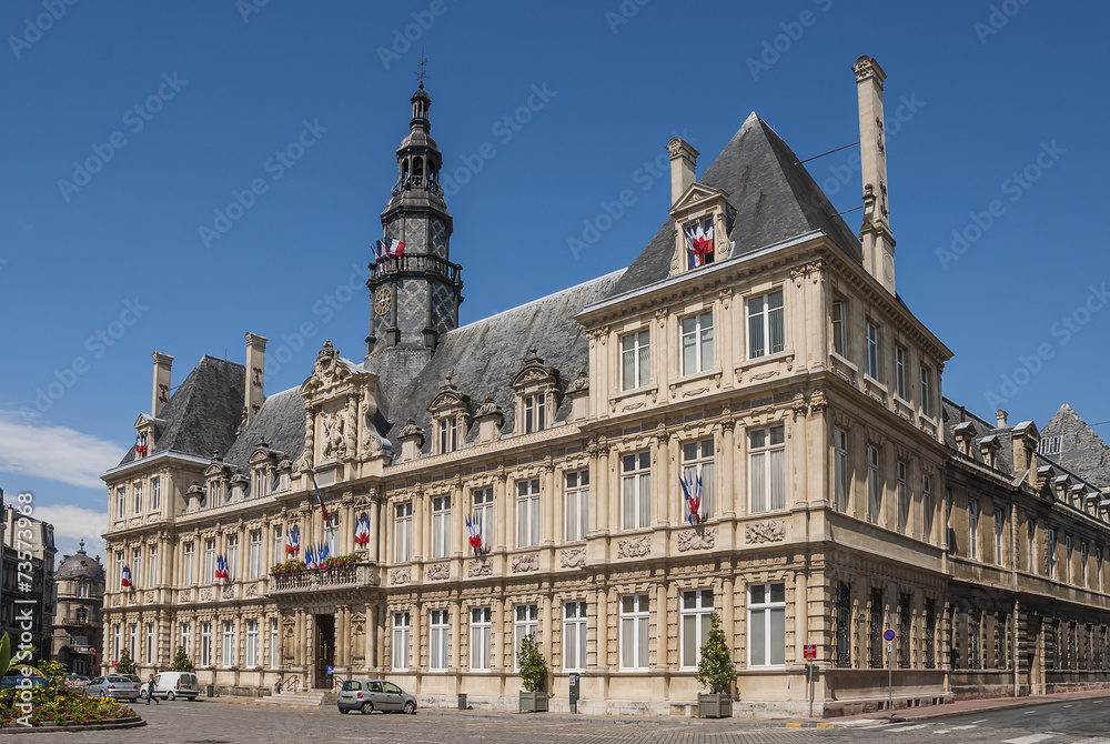 Hotel de Ville with French flags flying for Bastille Day