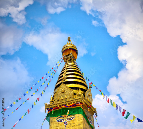 Prayer flags on Swayambhunath Stupa, Kathmandu, Nepal