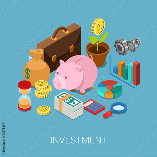 Flat 3d isometric investment savings finance web infographic