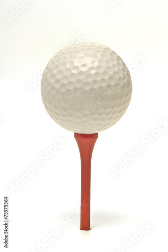 Golf Ball On Red Tee Isolated On White