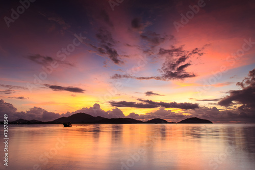 Sunrise with silhouette of mountain in Phuket, Thailand