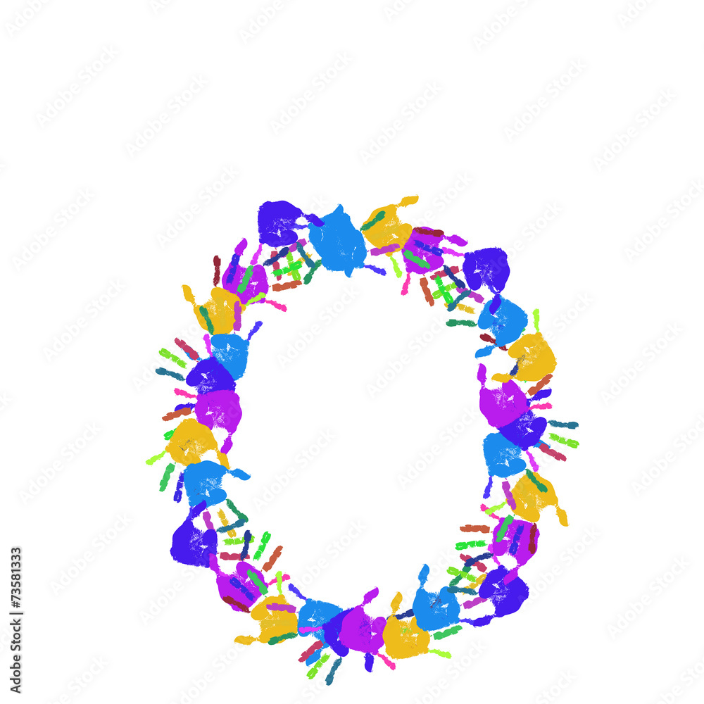 Conceptual children hand print font isolated