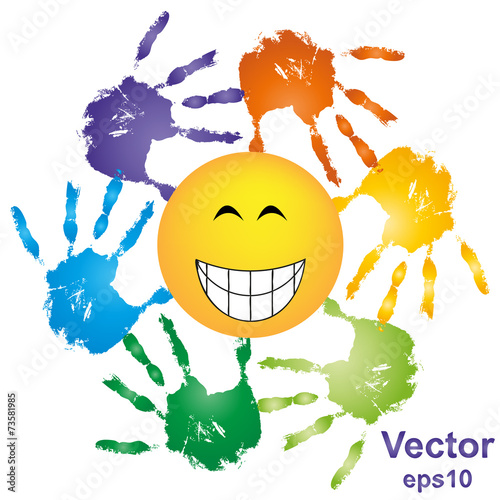 Vector hand print smiley sun
