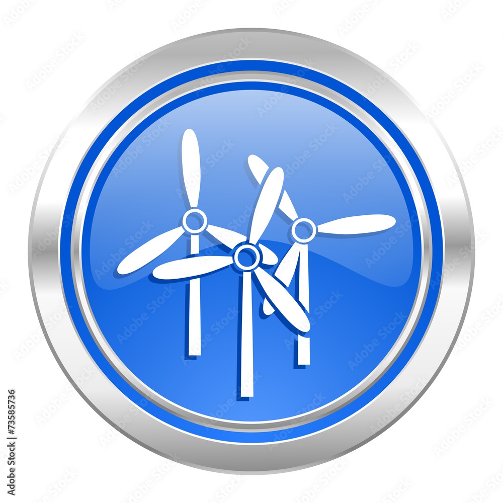 windmill icon, blue button, renewable energy sign windmill icon, blue button, renewable energy sign