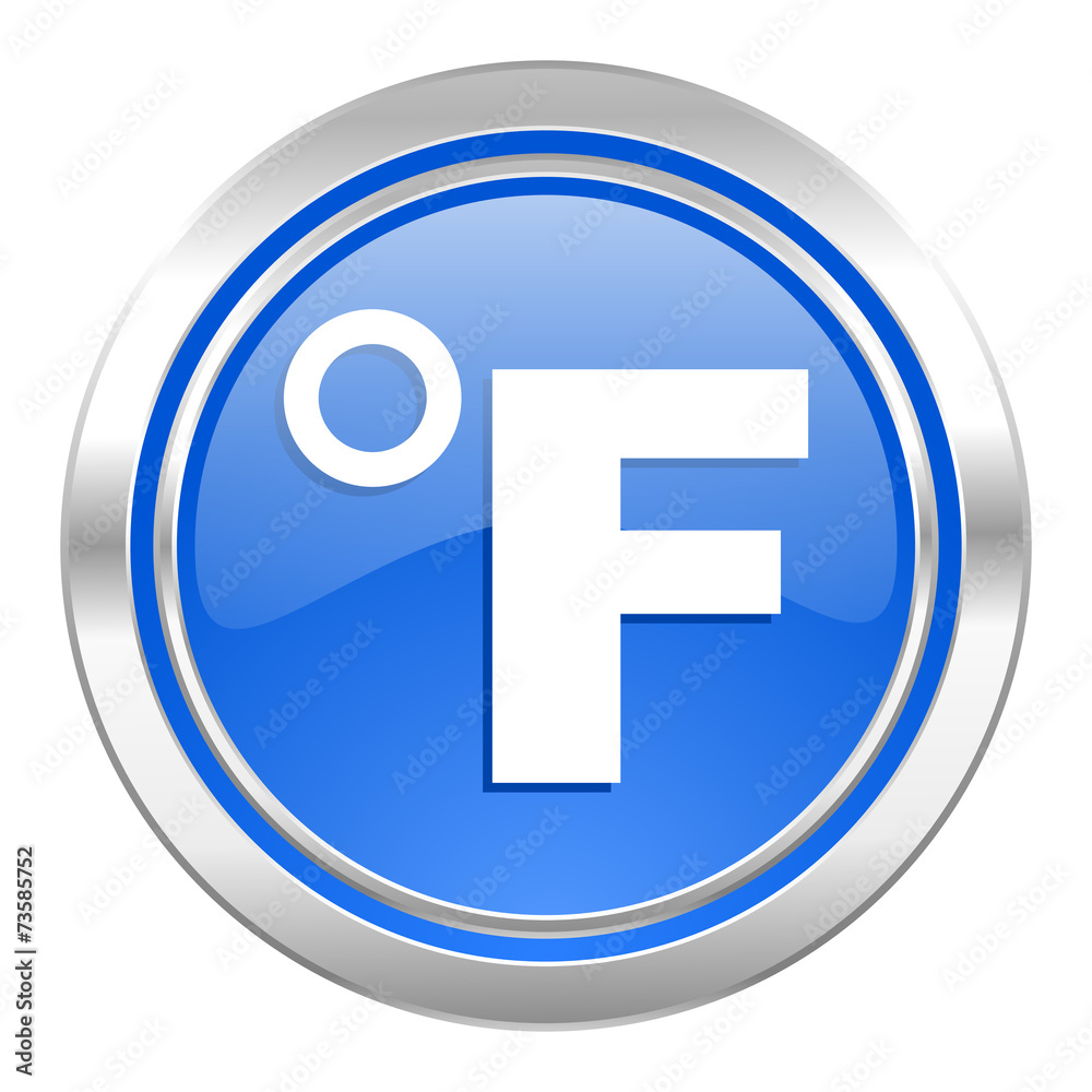 fahrenheit icon, blue button, temperature unit sign fahrenheit icon, blue button, temperature unit sign