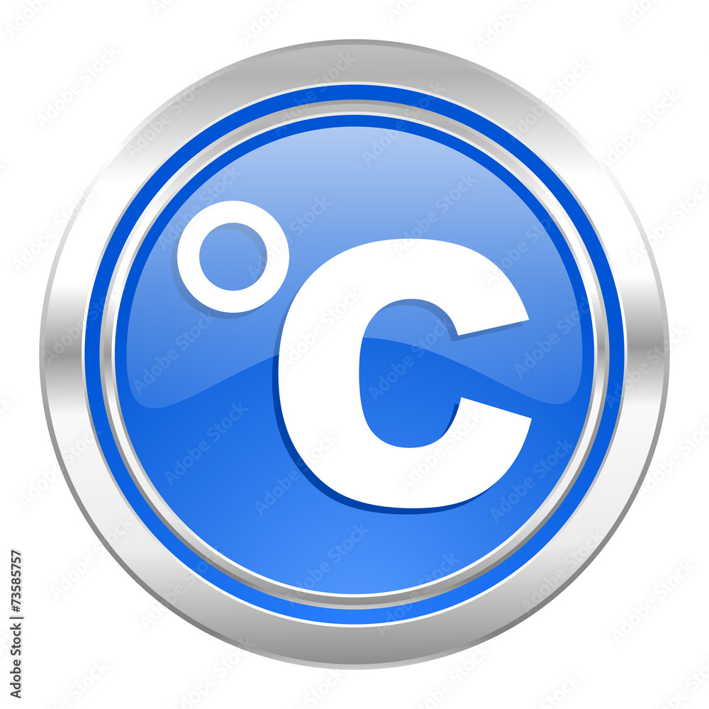 celsius icon, blue button, temperature unit sign celsius icon, blue button, temperature unit sign