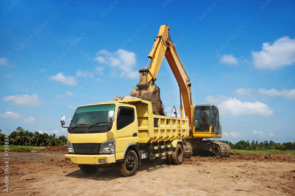 Excavator working at construction site Excavator working at construction site