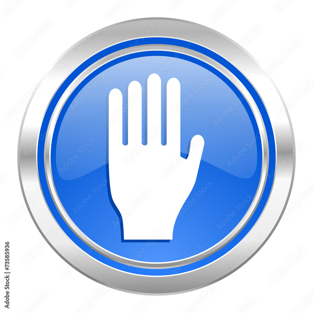 stop icon, blue button, hand sign stop icon, blue button, hand sign