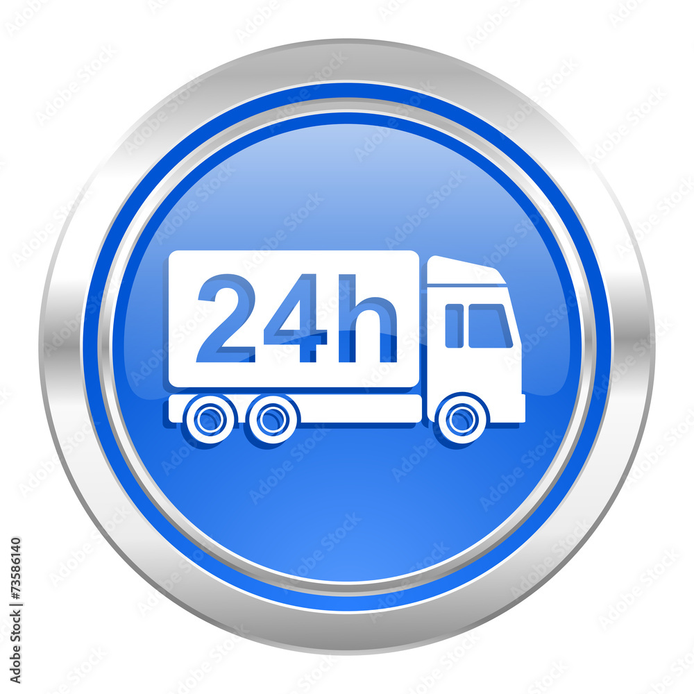 delivery icon, blue button, 24h shipping sign delivery icon, blue button, 24h shipping sign
