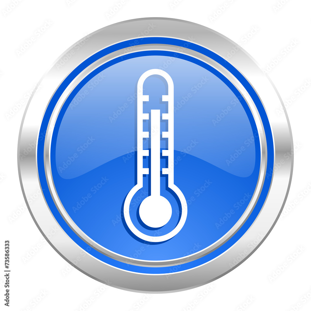 thermometer icon, blue button, temperature sign thermometer icon, blue button, temperature sign