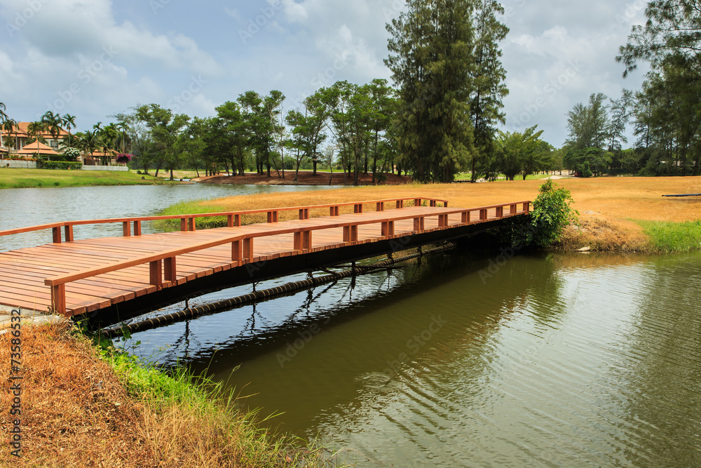 Wood bridge at the lake