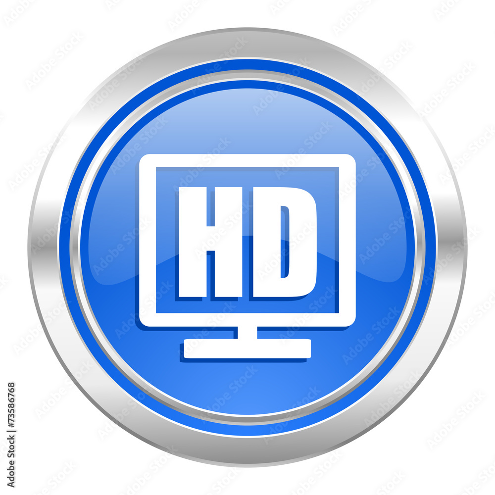 hd display icon, blue button hd display icon, blue button