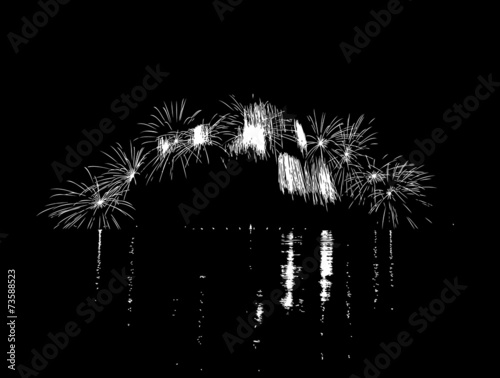 Fireworks with reflection on lake