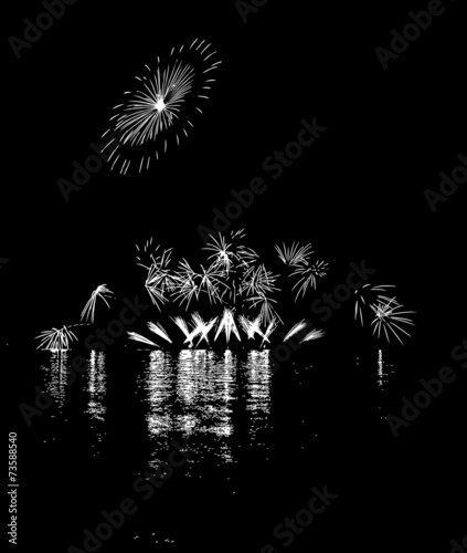 Fireworks with reflection on lake