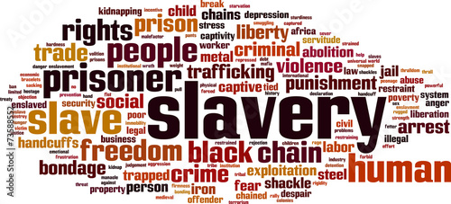 Slavery word cloud concept. Vector illustration photo