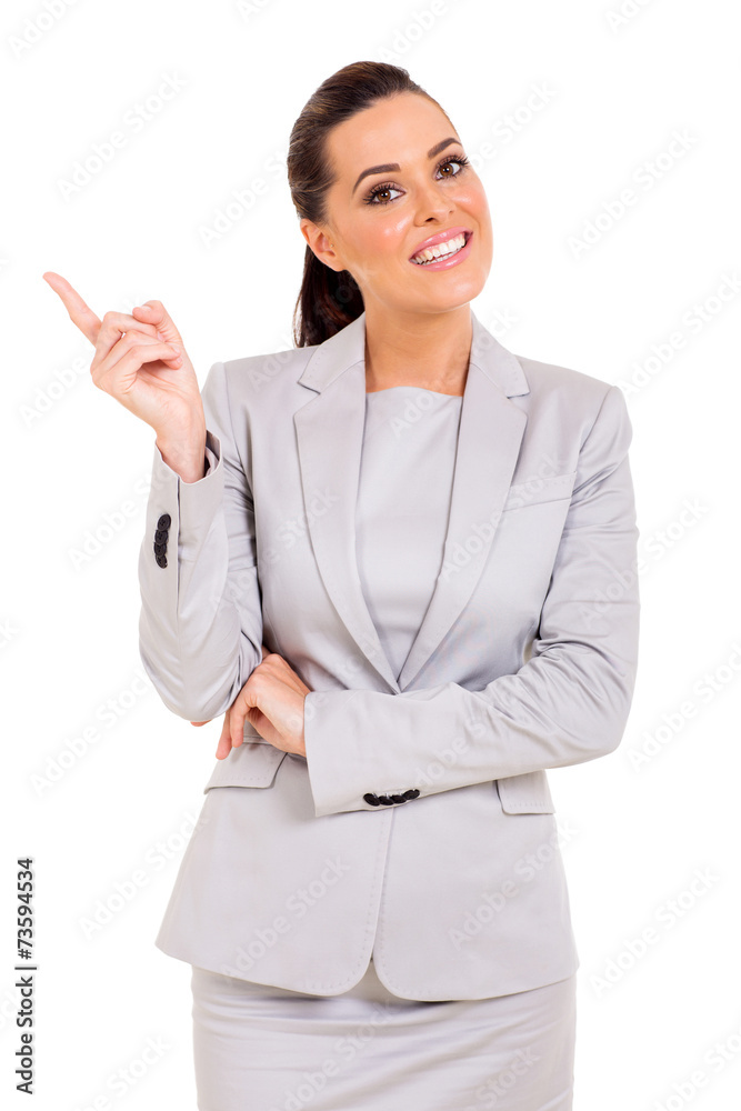 young woman pointing empty space young woman pointing empty space