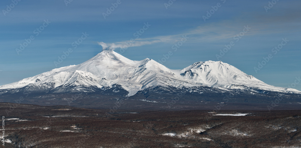 Panorama: Avachinsky Volcano and Kozelsky Volcano. Kamchatka