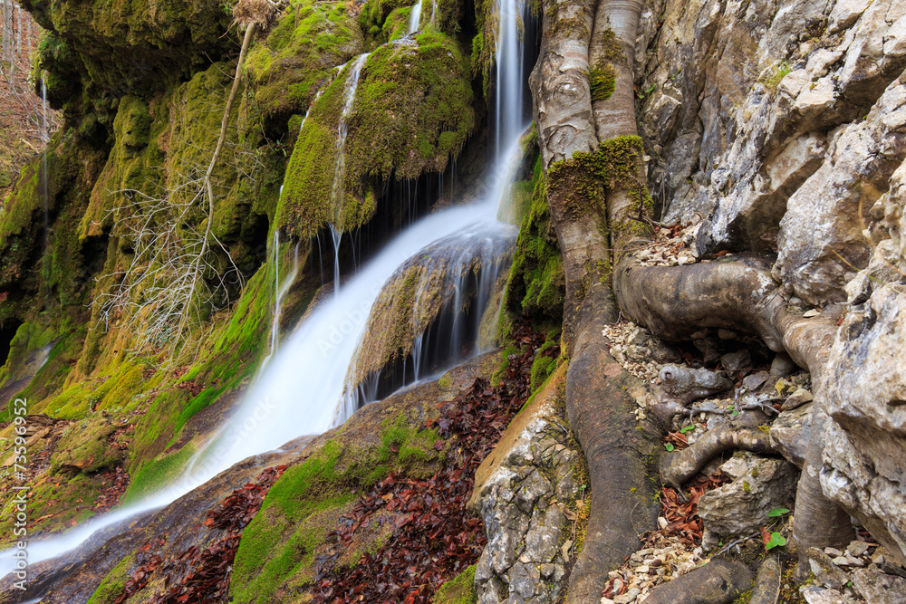 Beautiful waterfalls and autumn foliage in the forest Beautiful waterfalls and autumn foliage in the forest