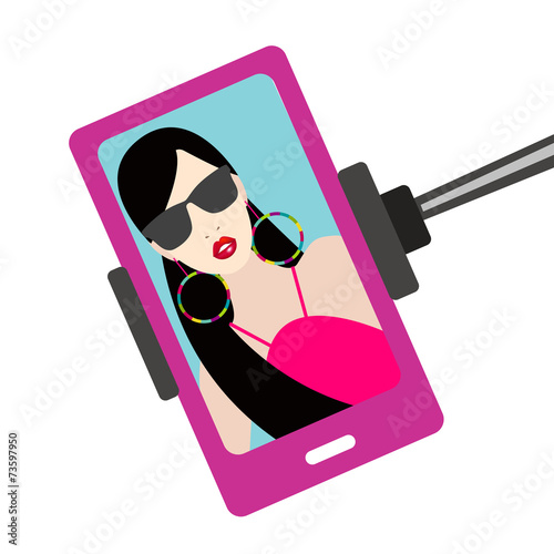 Woman selfie photo. Mobile picture. Selfie set.