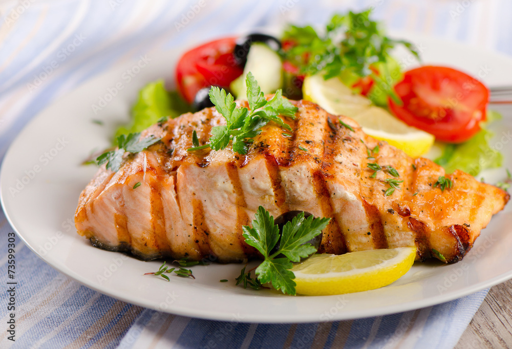 Salmon with a fresh salad. Salmon with a fresh salad.