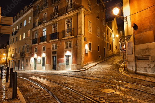 Lisbon Streets at Night in Portugal photo