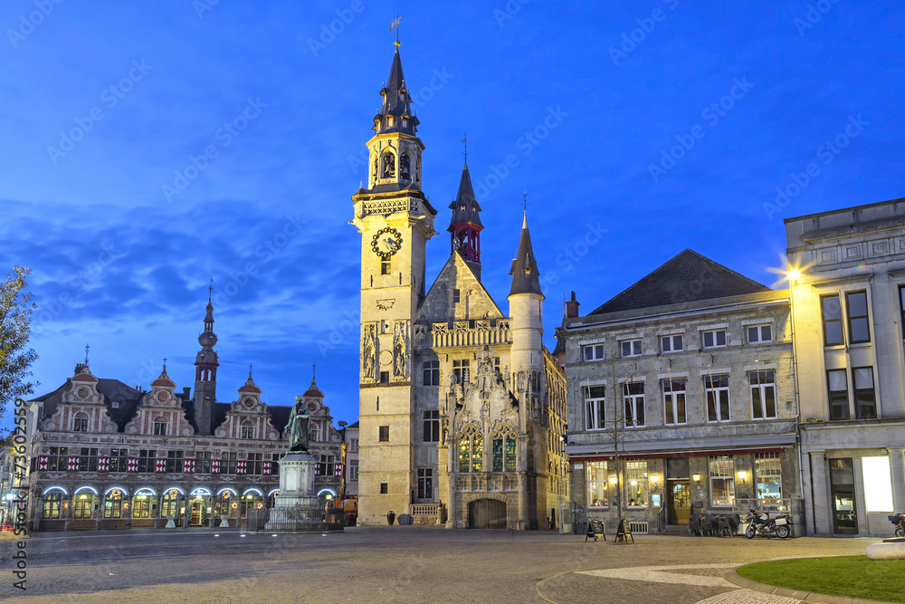 Grote Markt square of Aalst in the evening, Flanders, Belgium
