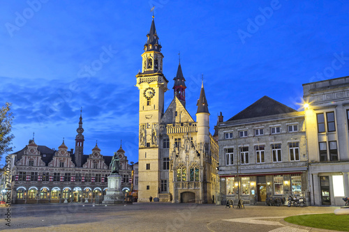 Grote Markt square of Aalst in the evening, Flanders, Belgium