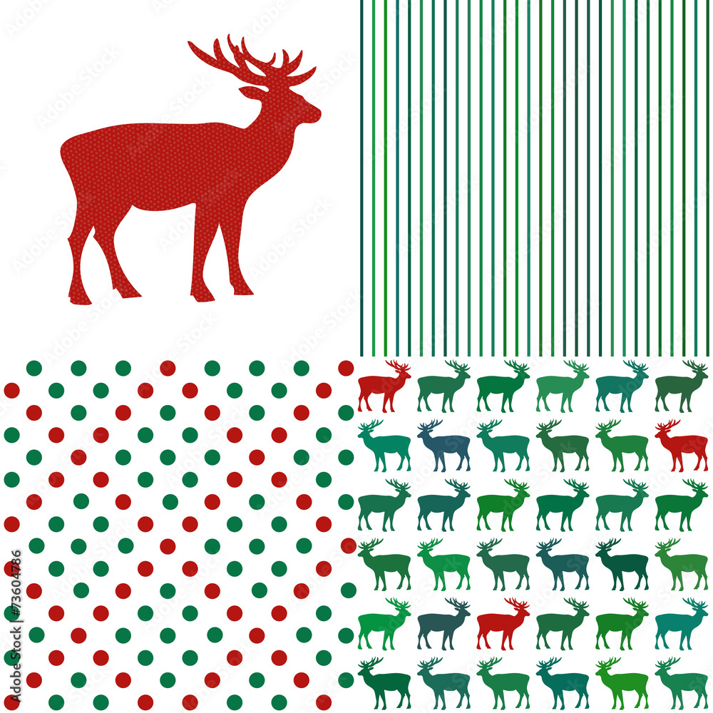 Obraz premium Set of Christmas patterns. Deer, polka dots and stripes.