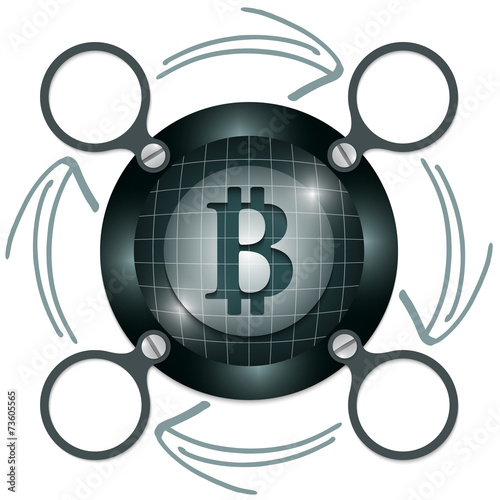 dark circular frame for text with arrows and bit coin symbol