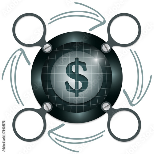 dark circular frame for text with arrows and dollar symbol
