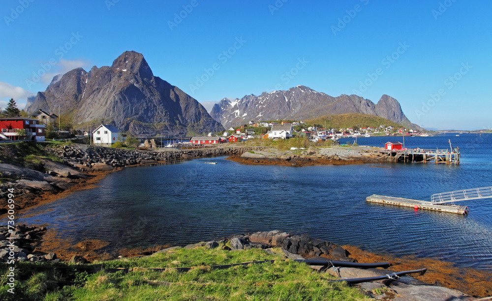 Fishing town of Reine by the fjord on Lofoten island