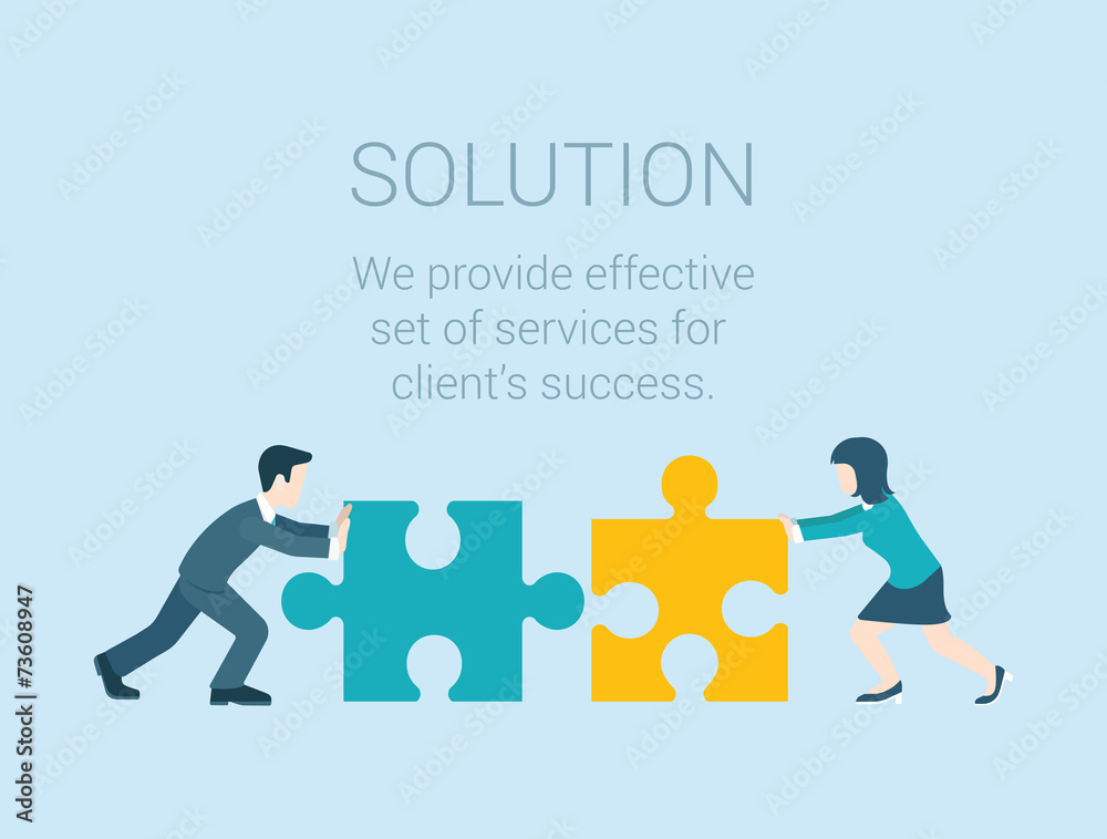 Flat infographic business solution concept connecting puzzle