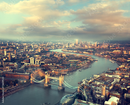 London aerial view with  Tower Bridge in sunset time #73609533