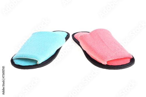 red and blue slippers footwear isolated on white background