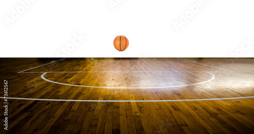 Basketball court with ball over white background