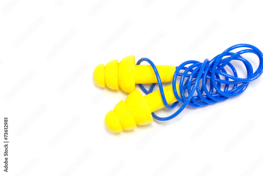 Yellow earplugs with blue band
