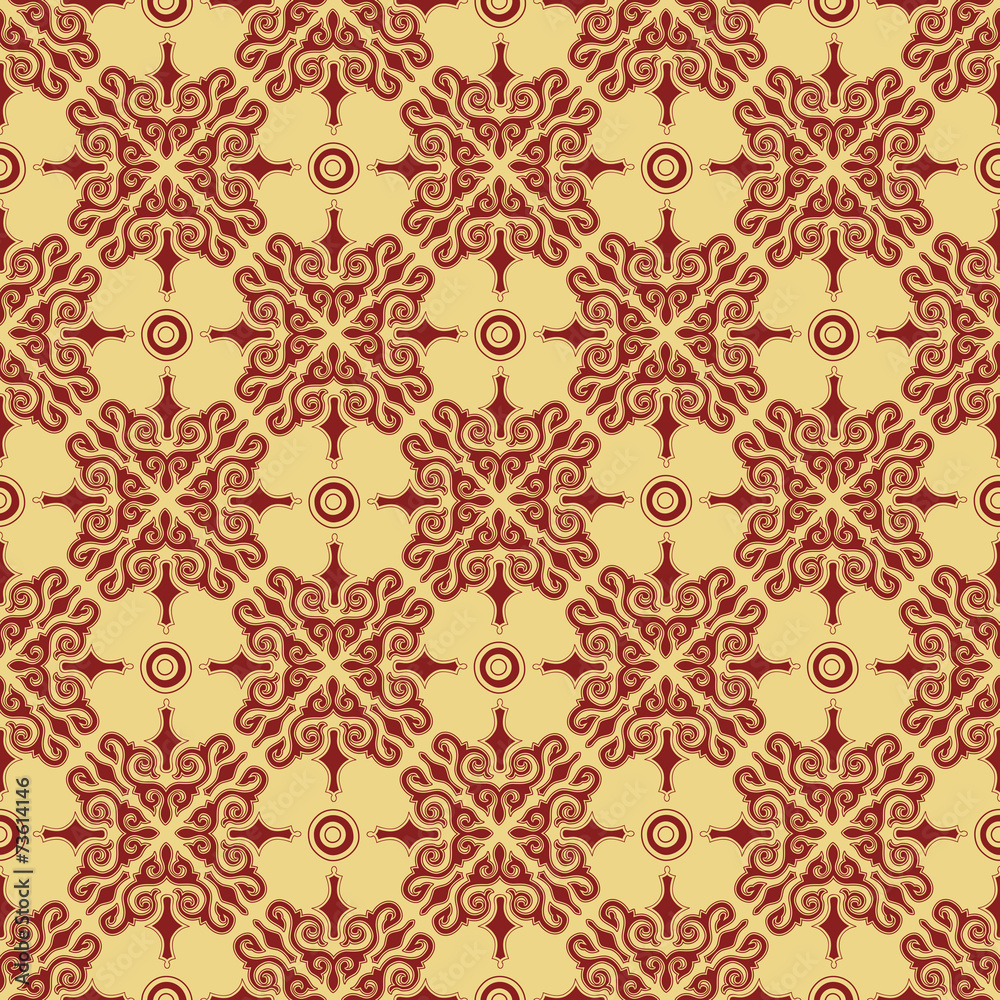 Golden background, red seamless pattern.