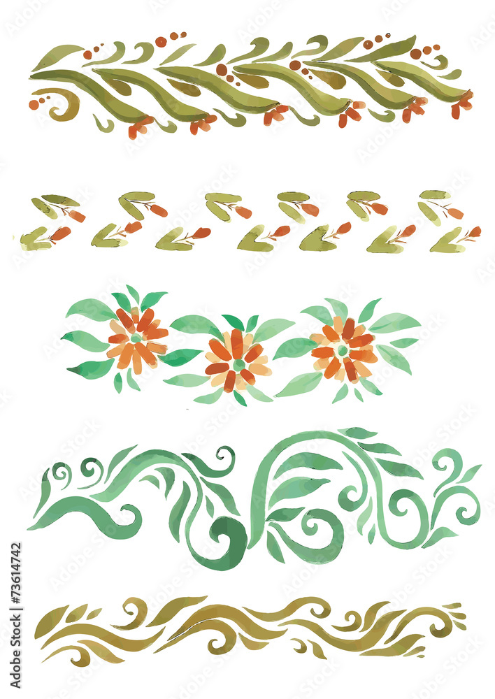 Beautiful watercolor swirls different styles