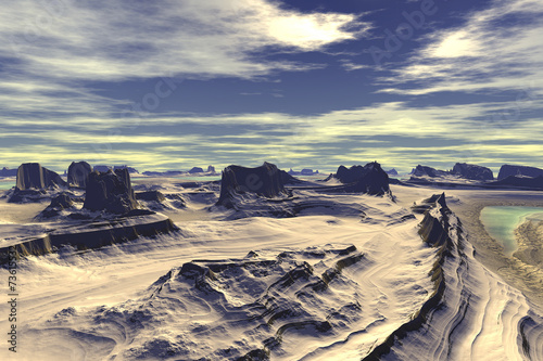 3D rendered fantasy alien planet. Rocks
