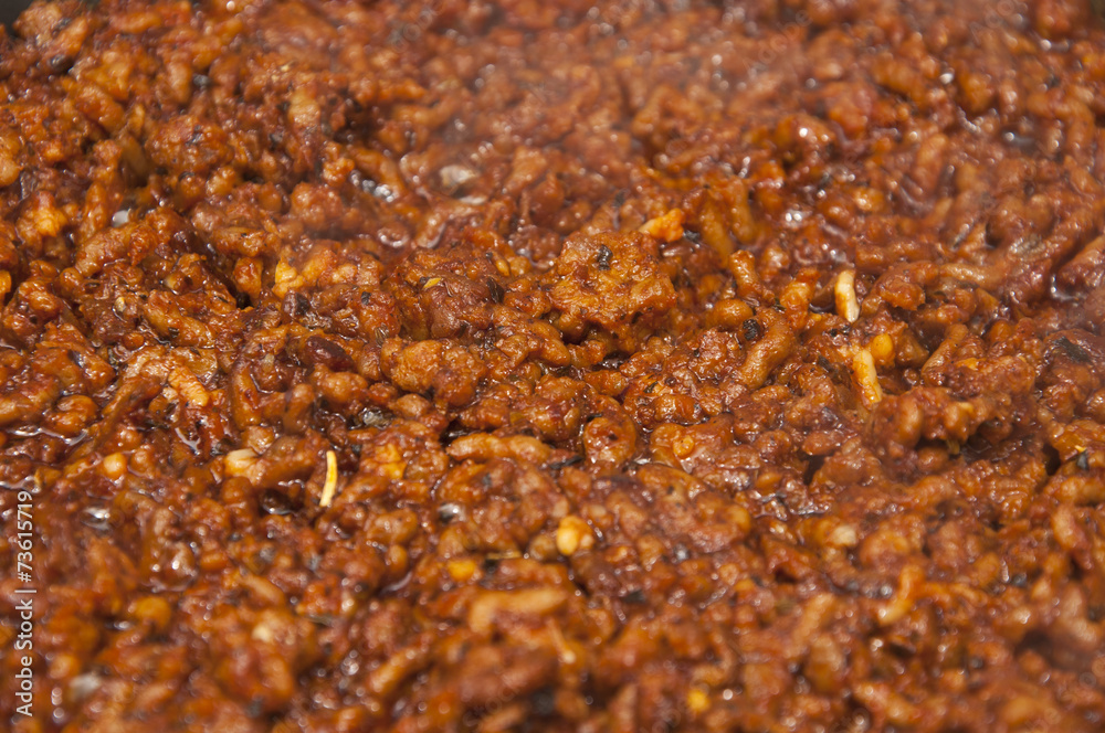 Minced spicy meat closeup Minced spicy meat closeup